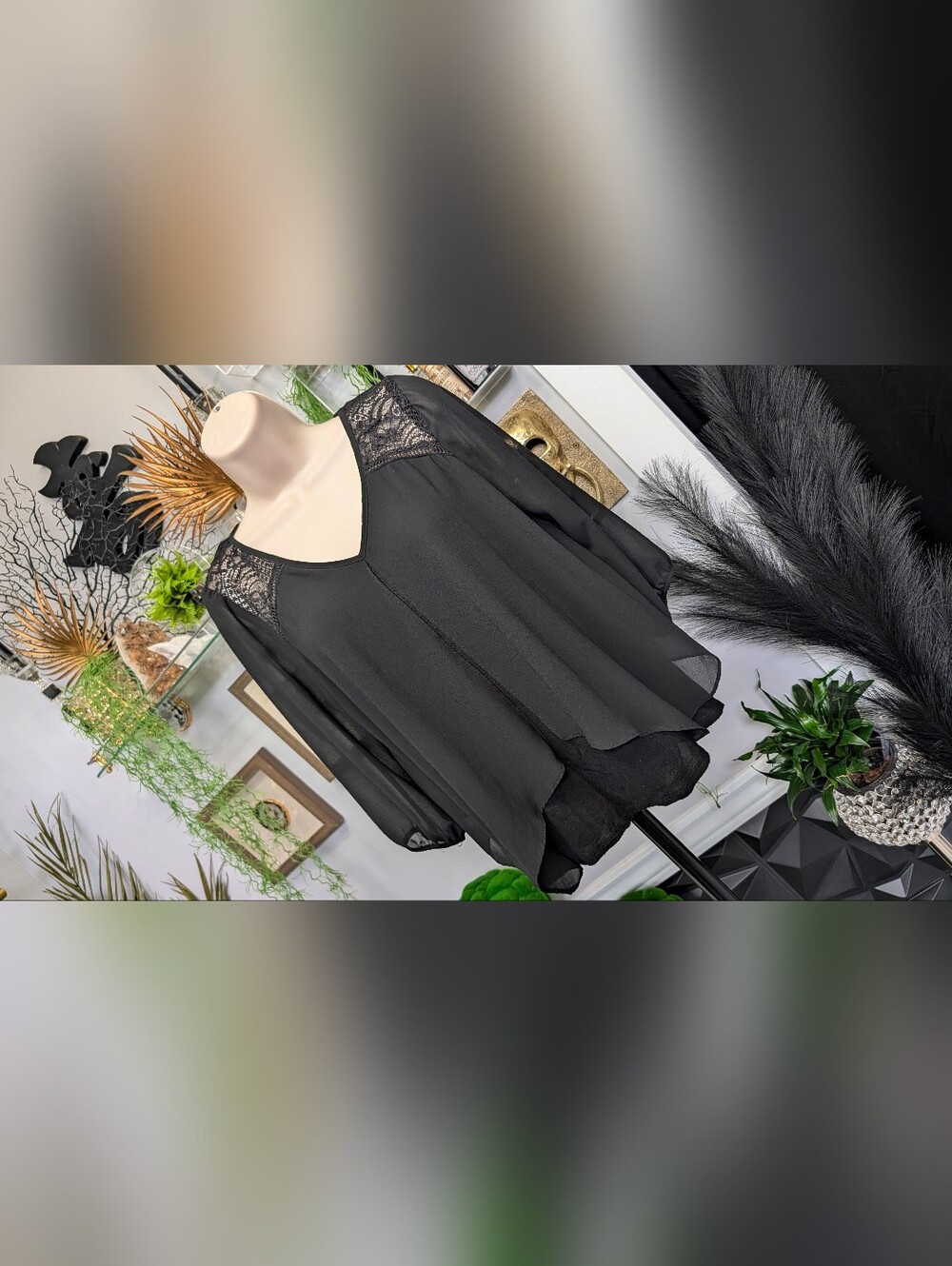 ByBy Black Lace Sheer Blouse Top SM